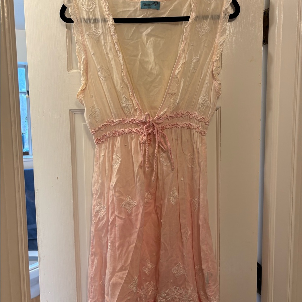 Letarte Sheer Embroidered Pale Pink Tie-Waist Chemise